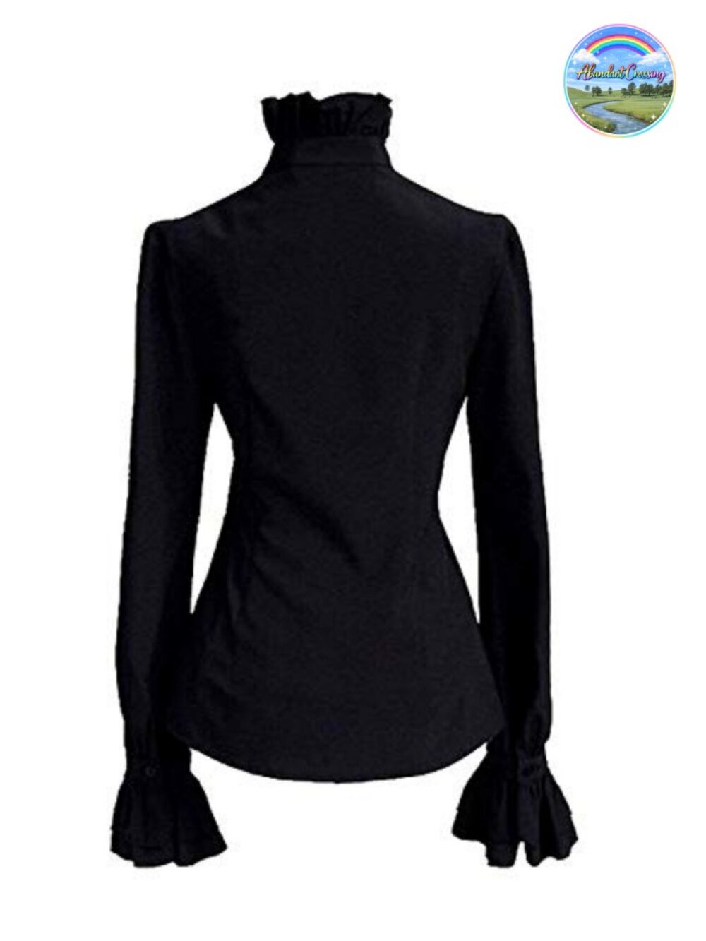 Victorian Blouse Stand-Up Collar Ruffle Ruffle Long Sleeve Button Down - Picture 6 of 6